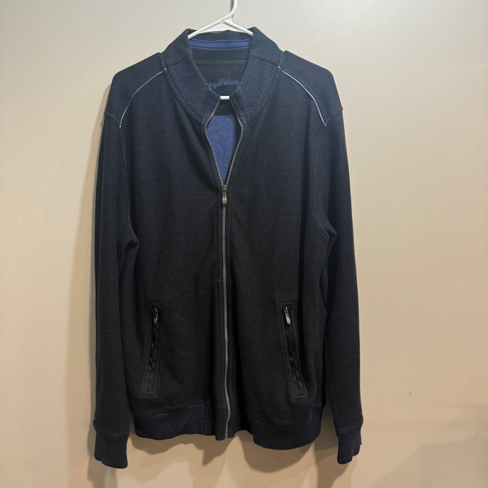 Tommy Bahama Mens Navy Blue 100%‎ Cotton Full Zip Sweater Jacket Large T211484